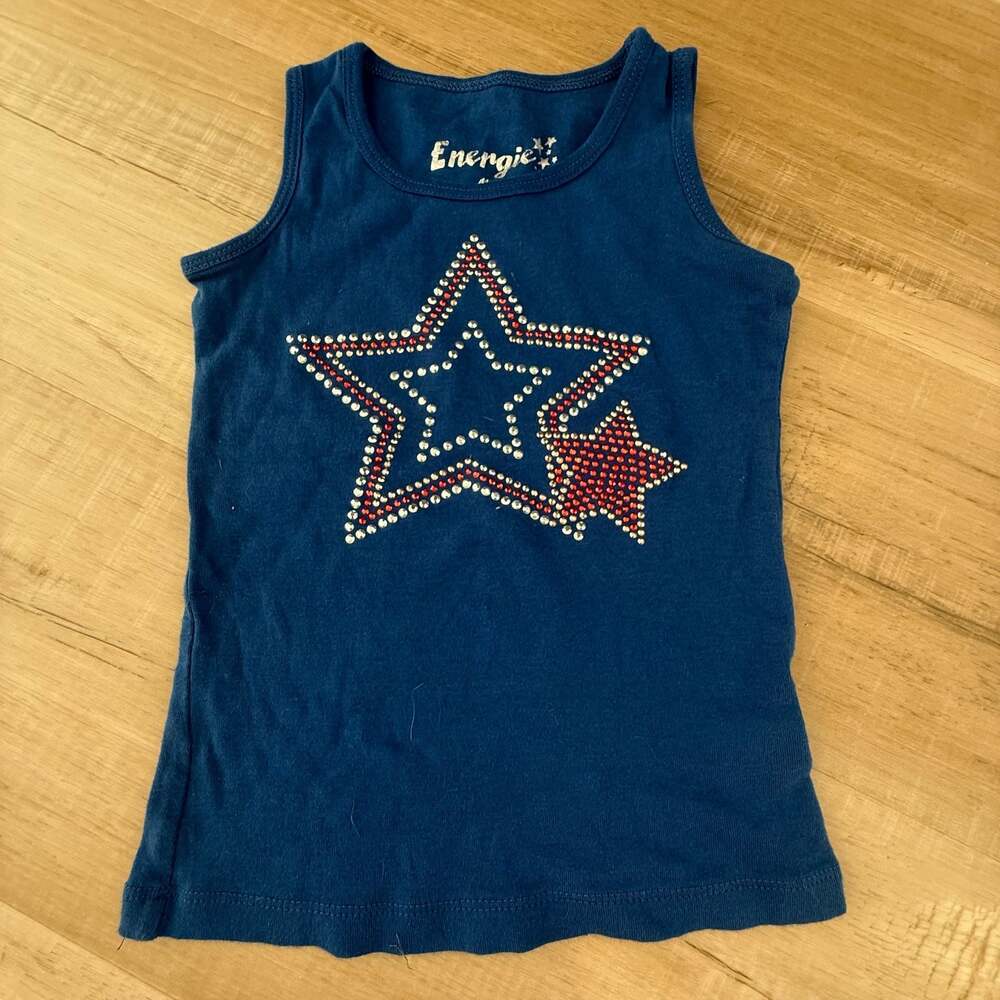 Energie Girl Size 4 Navy Blue Tank Top Red White Blue Bling Star Embellished